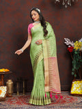Lorenvalley Fashion Parotgreen Soft Katan Silk Woven Design Zari Weaving Pallu Saree | Grocsy