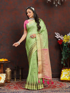Lorenvalley Fashion Parotgreen Soft Katan Silk Woven Design Zari Weaving Pallu Saree | Grocsy