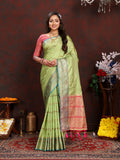 Lorenvalley Fashion Parotgreen Soft Katan Silk Woven Design Zari Weaving Pallu Saree | Grocsy