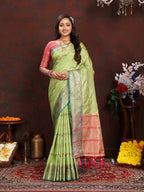 Lorenvalley Fashion Parotgreen Soft Katan Silk Woven Design Zari Weaving Pallu Saree | Grocsy
