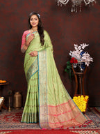 Lorenvalley Fashion Parotgreen Soft Katan Silk Woven Design Zari Weaving Pallu Saree | Grocsy