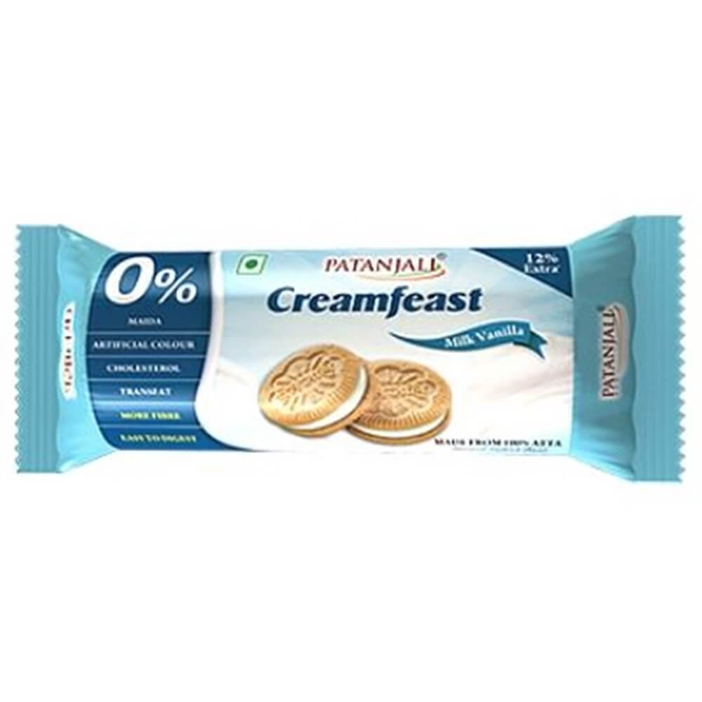 Patanjali Cream Feast Milk Vanilla Biscuit (Pack of 10) | Grocsy