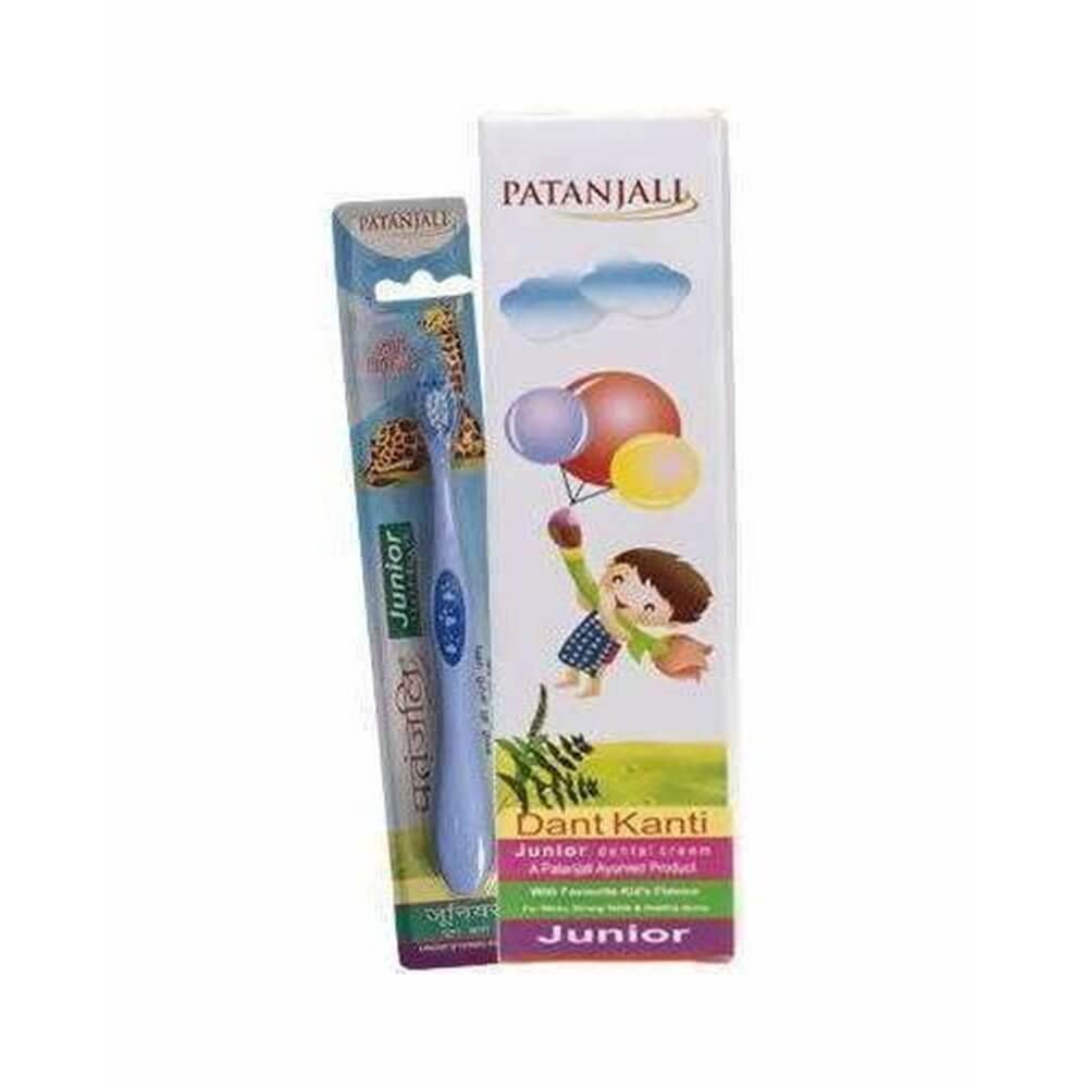 Patanjali Oral Care Combo (Dant KantiJunior Dental Cream 100GM + Junior Tooth Brush) | Grocsy