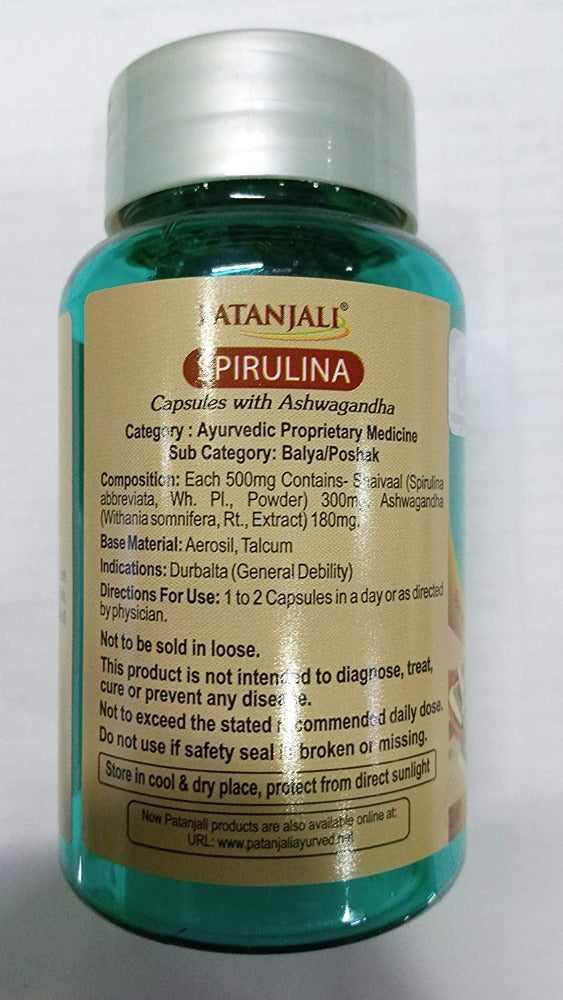 Patanjali Spirulina Capsules with Ashwagandha | Grocsy