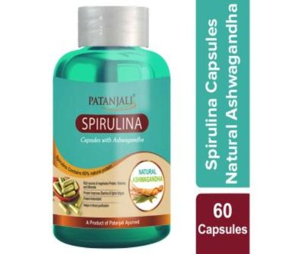 Patanjali Spirulina Capsules with Ashwagandha | Grocsy