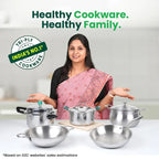 The Indus Valley TurboCuk Tri-ply Stainless Steel Cookware Set: 3L Kadai with Lid + 1.4L Fry Pan, Premium Quality, 3 Layer Thick Body, 100% Toxin-free, Non-stick, Induction & Gas | Grocsy