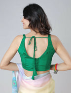 Vastranavya Pastel Rainbow Freehand Peacock Feather Print Ready to Wear Saree | Grocsy