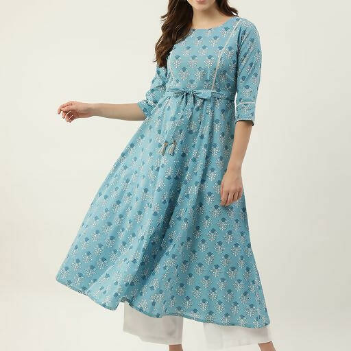 FIORRA Women's Sky Blue Cotton Kurta | Grocsy