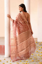 Joban Fashion Rose Gold Pure Banarasi Tissue Saree | Grocsy