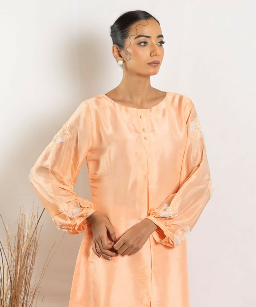 Timaraa Peach Heirloom – Silk Aari Zardosi Co-Ord Set | Grocsy