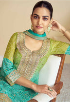 Vastranavya Bandhej Printed Chinon Chiffon Embroidered Sequins Pakistani Suit | Grocsy