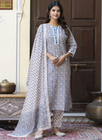 Vegaa Fashion Light-Beige Cotton Kota Checks Salwar Suit | Grocsy