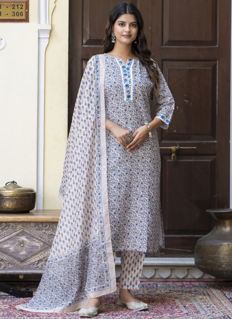 Vegaa Fashion Light-Beige Cotton Kota Checks Salwar Suit | Grocsy