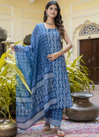 Vegaa Fashion Blue Cotton Kota Checks Salwar Suit | Grocsy