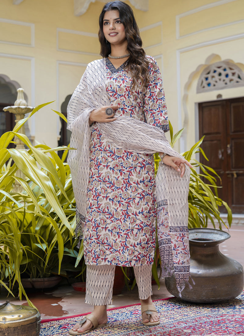 Vegaa Fashion Cream Cotton Kota Checks Salwar Suit | Grocsy