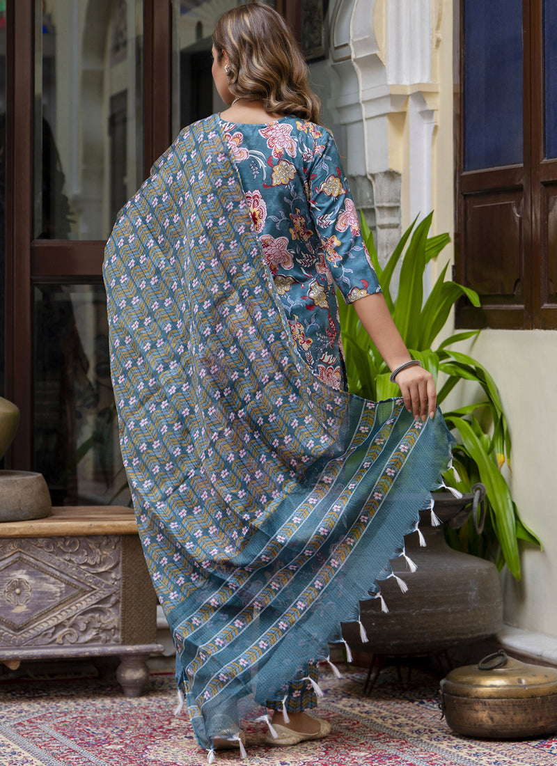 Vegaa Fashion Teal Cotton Kota Checks Salwar Suit | Grocsy