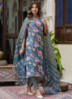 Vegaa Fashion Teal Cotton Kota Checks Salwar Suit | Grocsy