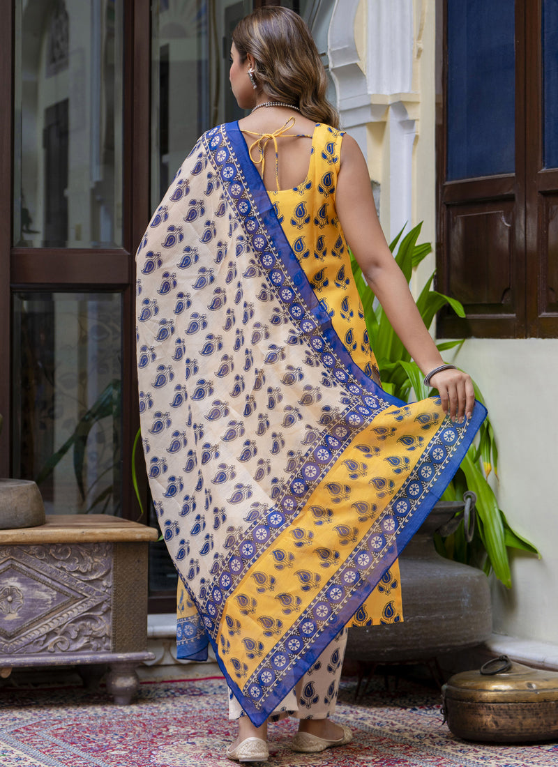 Vegaa Fashion Yellow Embroidered Cotton Salwar Suit | Grocsy