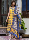 Vegaa Fashion Yellow Embroidered Cotton Salwar Suit | Grocsy