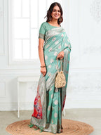 Shree Shyam Fashion Linen Cotton Rama Green Saree | Grocsy