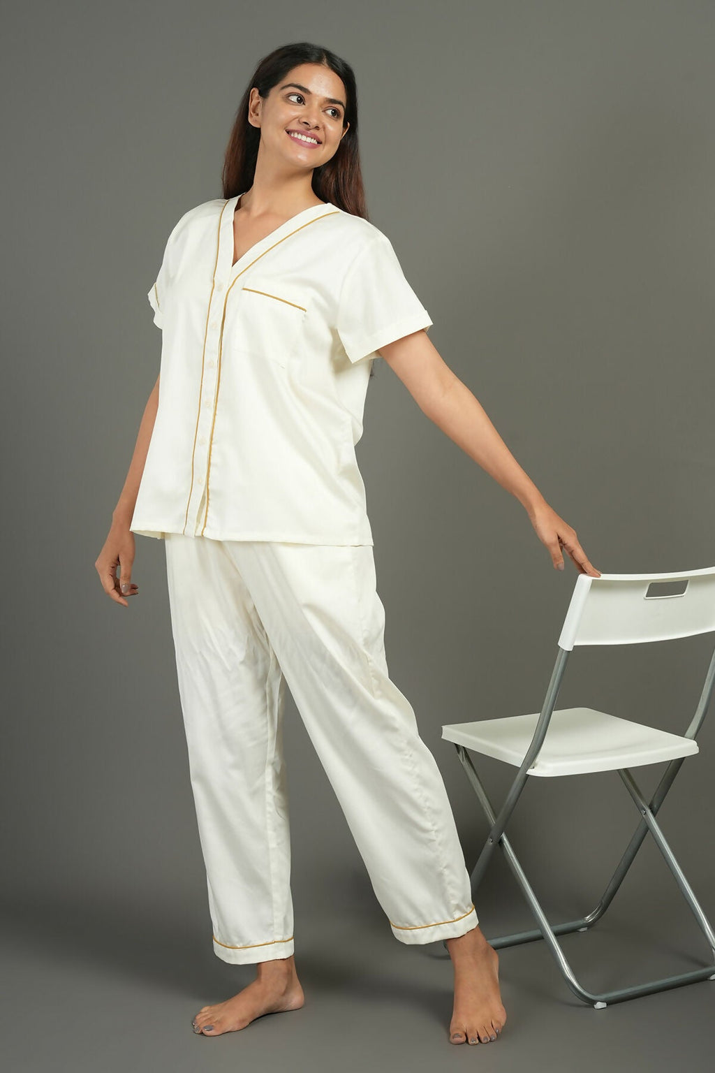 Breathables Women Cotton Night Suit Shirt And Pants Co-Ord Set I Night Wear | Co-Ord Set | Lounge Wear Set I Solid Colour | Grocsy