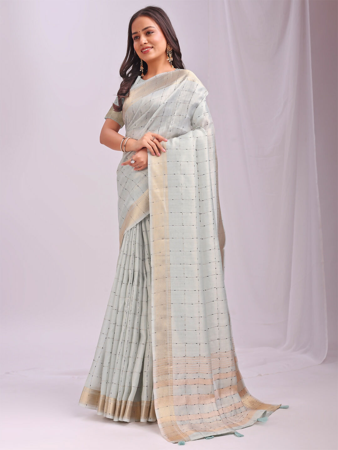 Shree Shyam Fashion Organza Sky Blue Saree | Grocsy