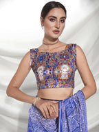 Blue Georgette Floral Printed Saree With Unstitched Blouse Piece - Rajal | Grocsy