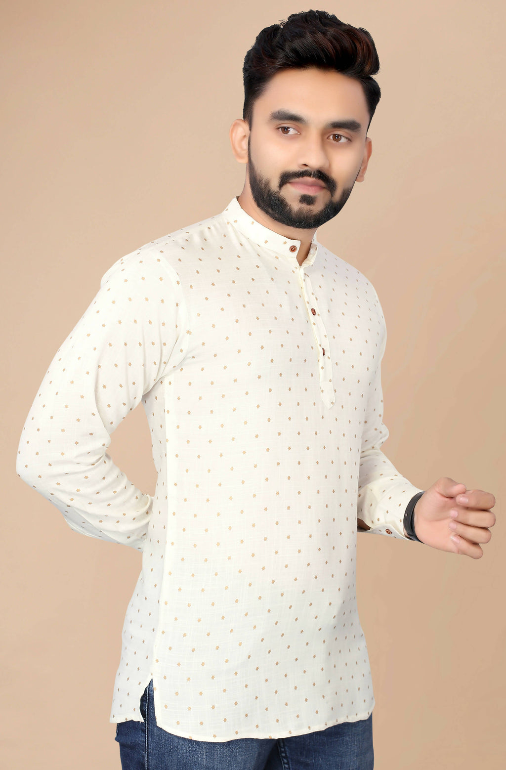 Mens Off White Viscose Foil Print Kurta - Mahotsav | Grocsy