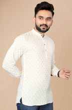 Mens Off White Viscose Foil Print Kurta - Mahotsav | Grocsy