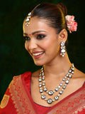 Ruby Raang 22k Gold Polished Blue Meenakari Kundan Layered Necklace With Earrings & Maang Tikka | Grocsy