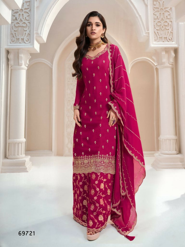 Vastranavya Exquisite Pink Heavy Chinon with Embroidered & Sequins Work Salwar Suits | Grocsy