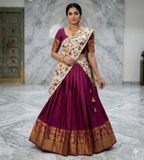 Teeya Creation Womens New Trendy Wine Traditional Pleated Lehenga Choli Set with Floral Printed Dupatta and Contrast Zari Border Set | Grocsy