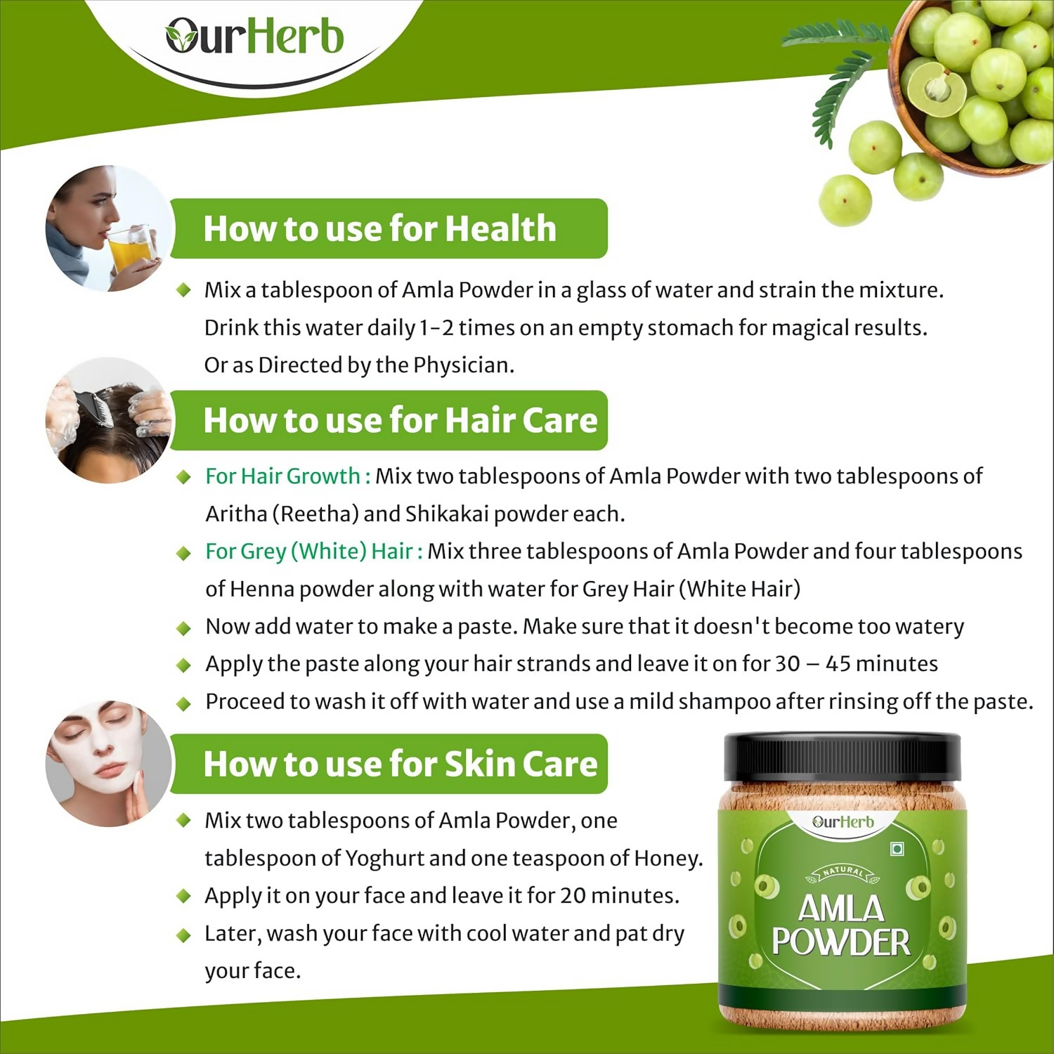 OurHerb Pure & Natural Amla Powder for Health, Skin & Hair | Grocsy