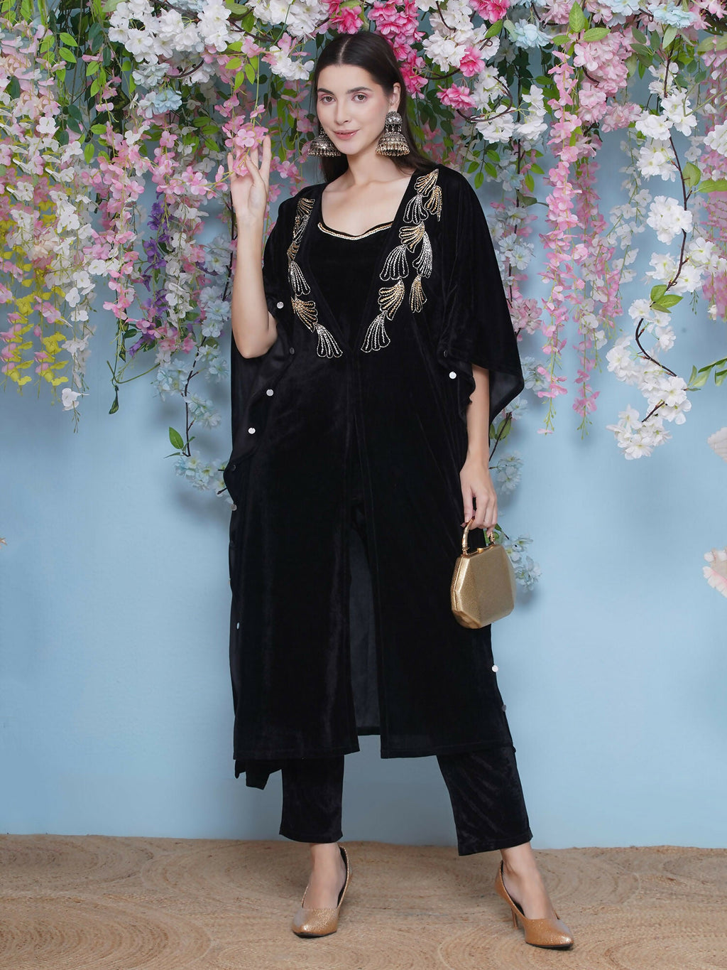 Joban Fashion Black Hand Embellished Kaftaan with ineer and Pant | Grocsy