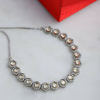Dual Tone Gold and Silver Choker with American Diamonds and Kundan (Silver) - Ruby Raang | Grocsy