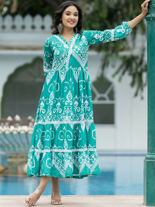 The52 Women's Gorgeous Flared Printed French Crepe Dress | Grocsy