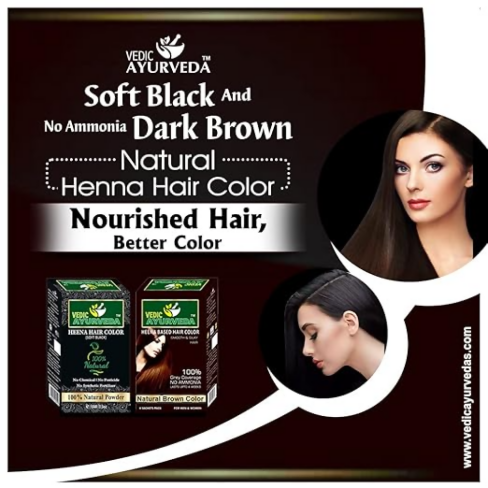 VedicAyurveda Natural Soft Black & Natural No Ammonia Dark Brown Henna Hair Color Powder | Grocsy