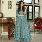 PartyWear Designer Sky Blue Pure Maslin Palazzo Suit - Anbazaar | Grocsy