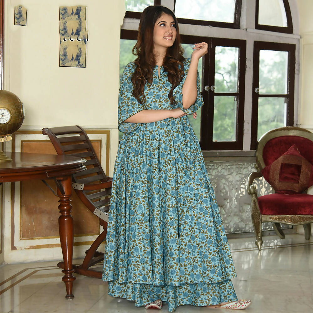 PartyWear Designer Sky Blue Pure Maslin Palazzo Suit - Anbazaar | Grocsy