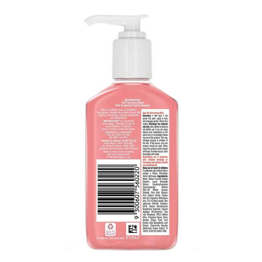 Neutrogena Oil-Free Acne Wash Pink Grapefruit Facial Cleanser | Grocsy