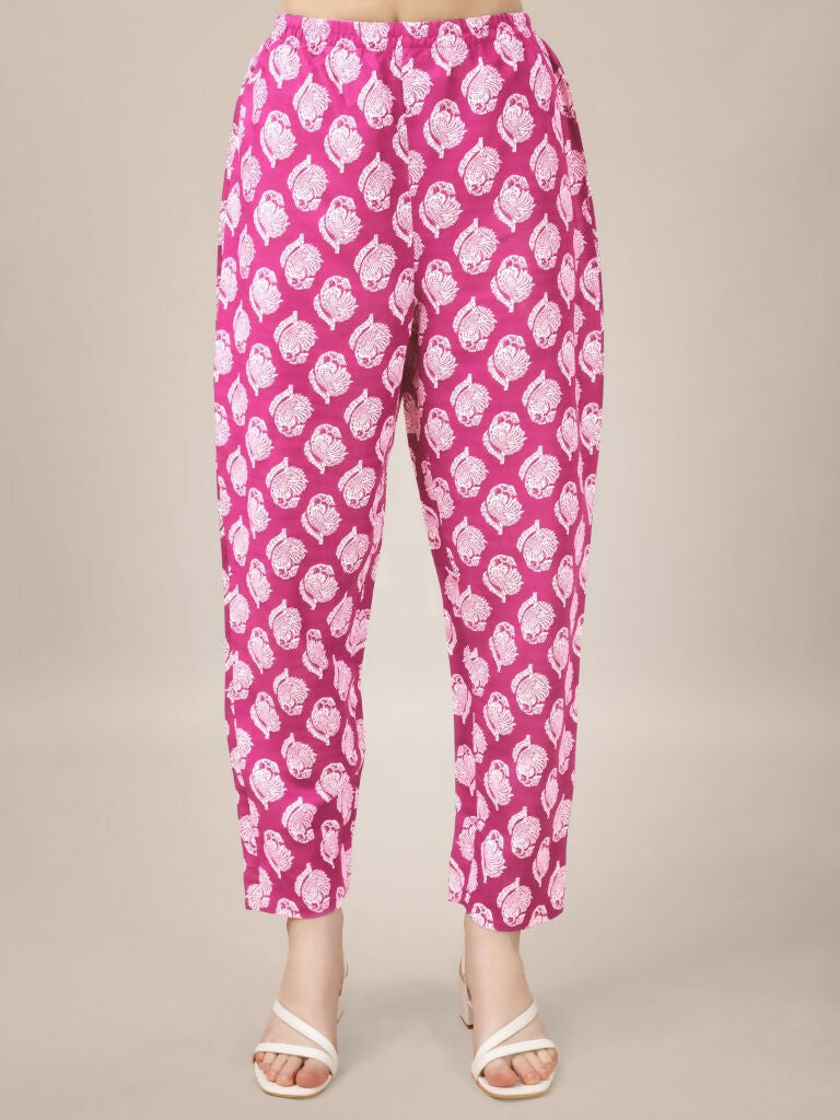 Jyoti Fashion Women's Pink Rayon Print with Embroidery & Fancy Lace Work Kurta with Trouser & Dupatta | Grocsy