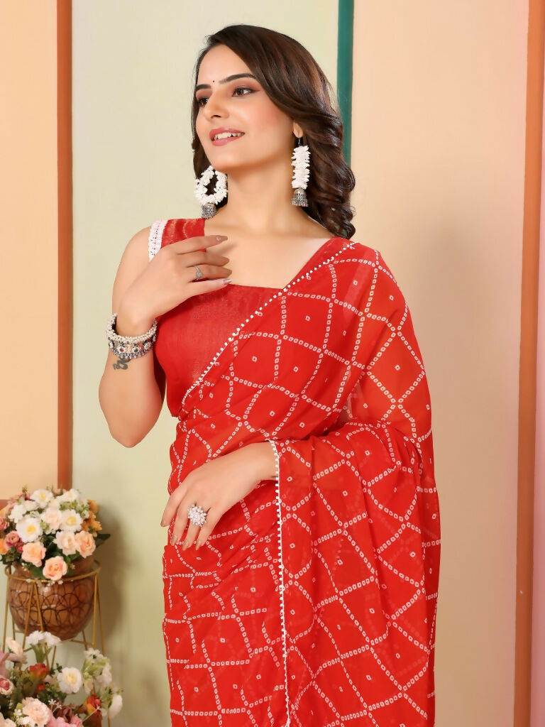 Red Georgette Designer Printed Ready To Wear Saree - Elite | Grocsy