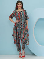Joban Fashion Ikkat Printed Co Ord Set - Blue Red | Grocsy