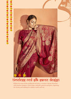 Red Kanjivaram two tone Silk Woven Design Saree With Unstitched Blouse Piece - Norita Royal Pradha | Grocsy