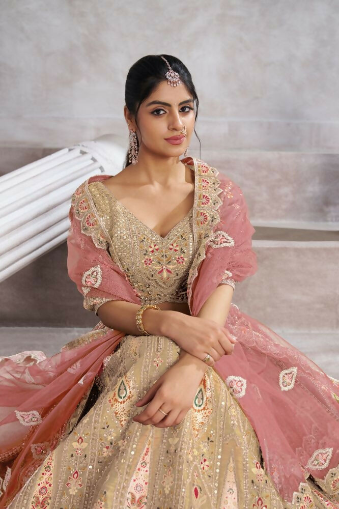 Kesar Fab Light-Baby-Pink Banarasi Silk Hand_Woven Lehenga | Grocsy