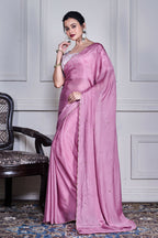 Morchari Purple Chiffon Hand Embroidery Saree And Stitched Blouse | Grocsy