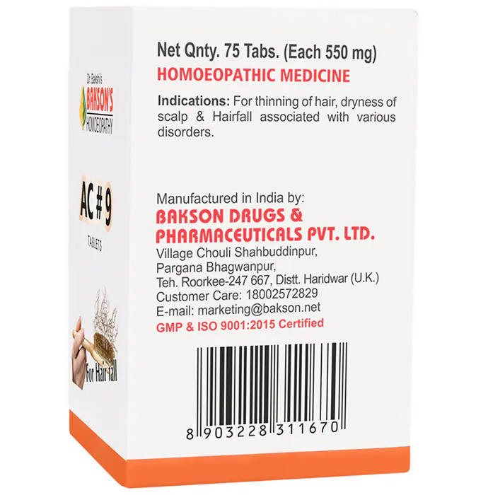 Bakson's Homeopathy AC#9 Tablets | Grocsy