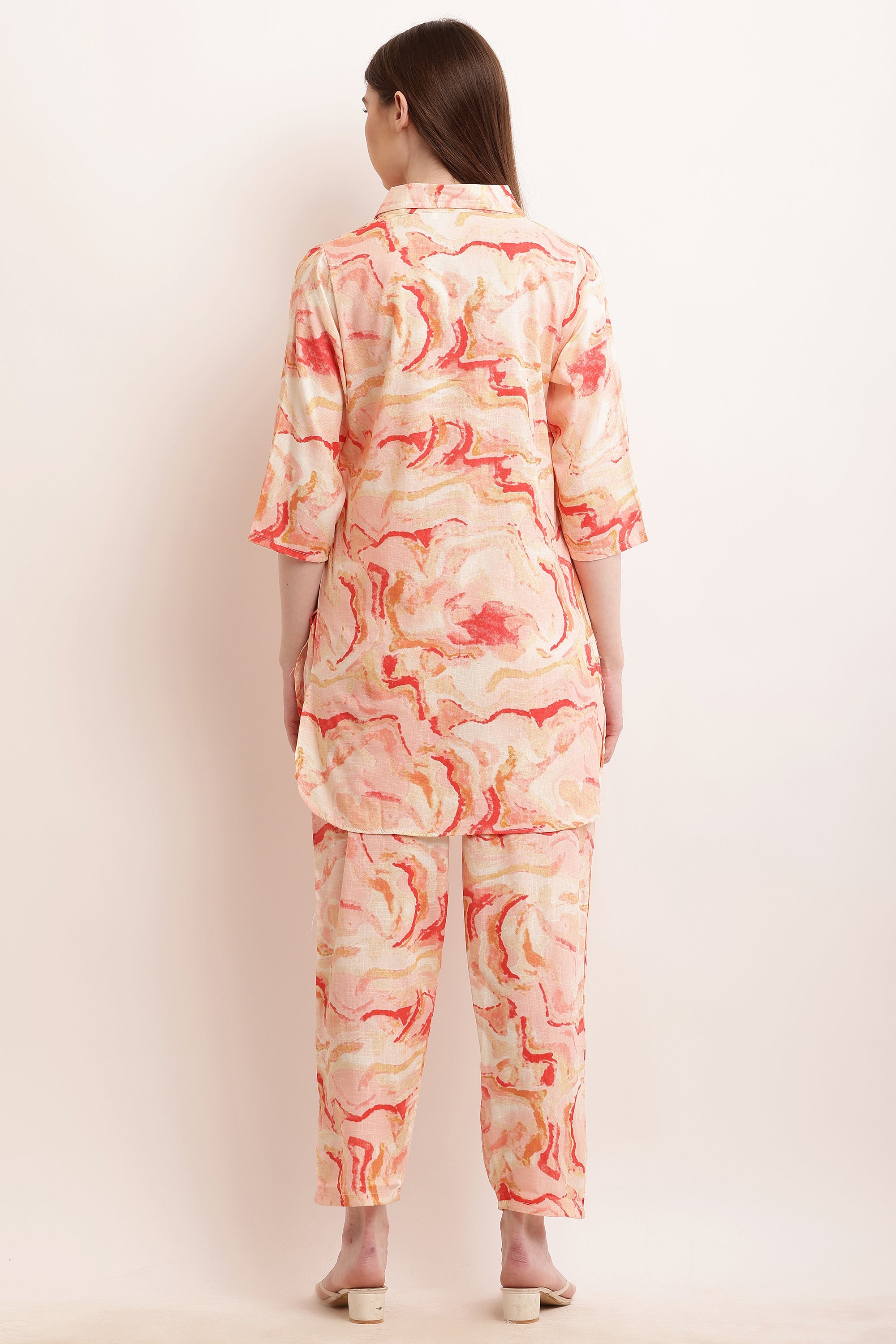 PAVONINE Peach Color Ted-Dye Printed Cord Set For Women | Grocsy