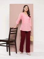 Yufta Peach Floral Chikankari Embroidered Pure Cotton Top | Grocsy