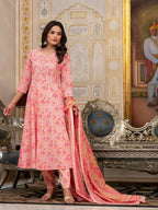 Yufta Peach Floral Print Anarkali Kurta Trouser And Dupatta Set | Grocsy